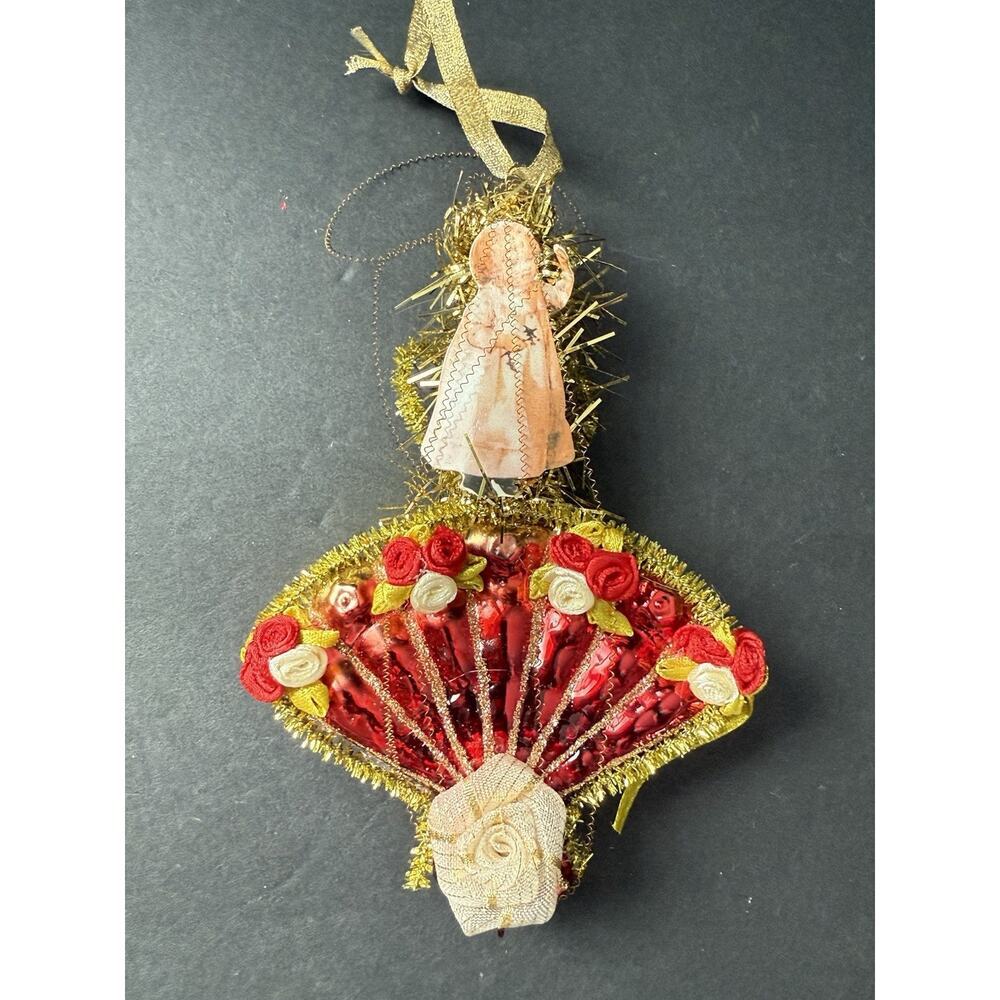 Vintage Christmas Tree Ornament Blown Mercury Glass Die Cut Wire Victorian Child